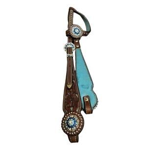 Horse One Ear Blue Filigree Bridle With Rhinestone Conchos